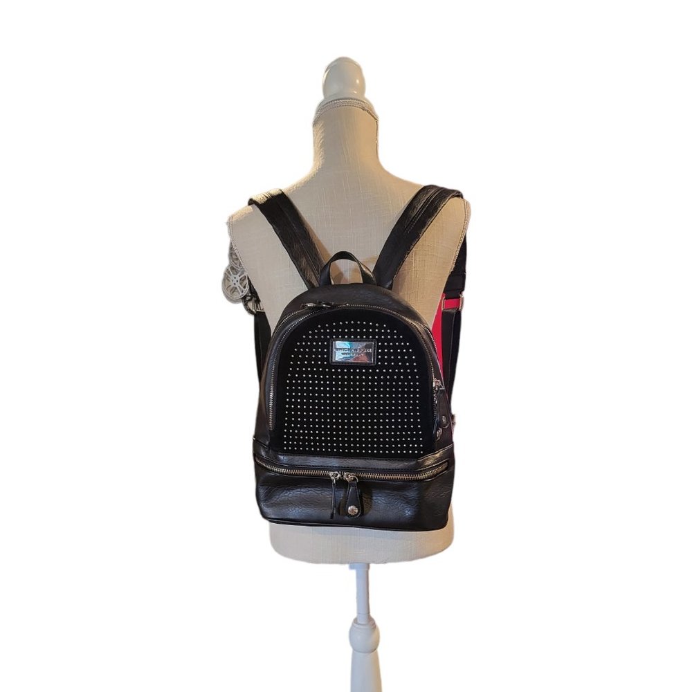 Black Studded Leather and Suede Backpack
